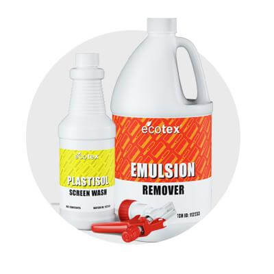 screen printing chemicals, emulsion remover, plastisol ink remover, screen printing ink remover, plastisol screen wash, press wash