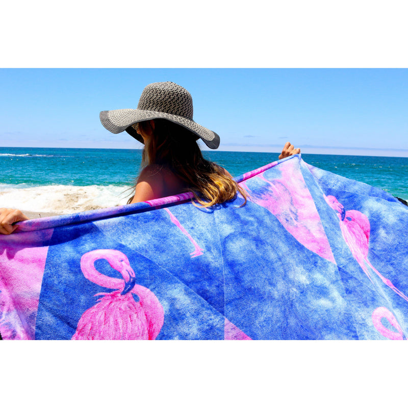 The Dazed Flamingo - Round Beach Towel with Fringe - ScreenPrintDirect