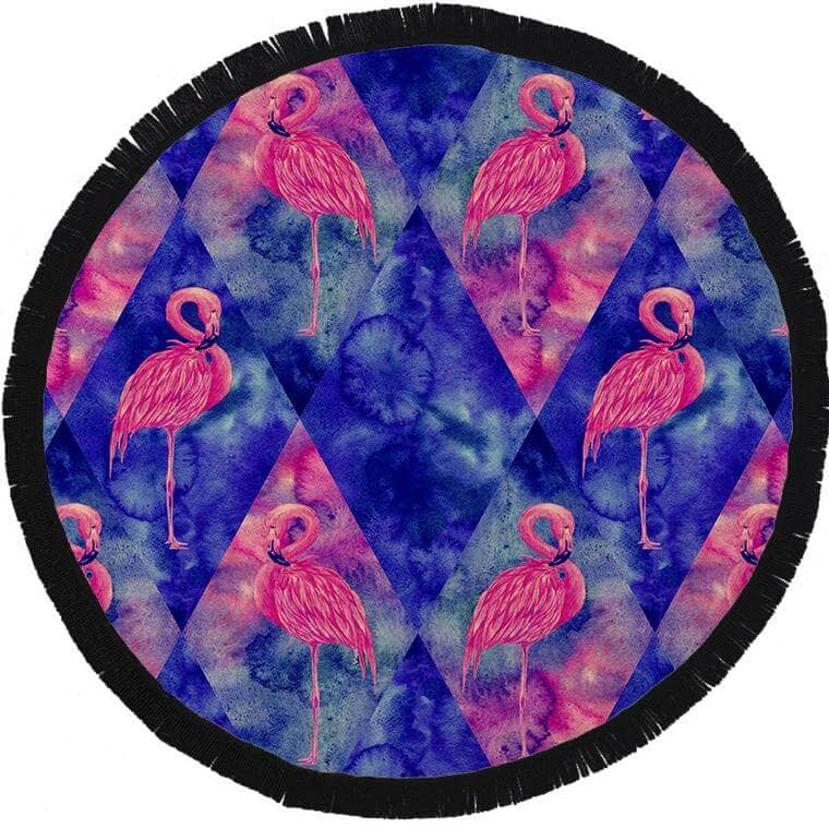 The Dazed Flamingo - Round Beach Towel with Fringe - ScreenPrintDirect