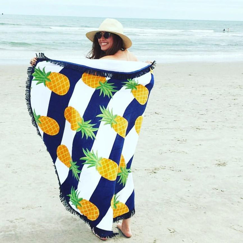 The Nautical Pineapple - Round Beach Towel with Fringe - ScreenPrintDirect