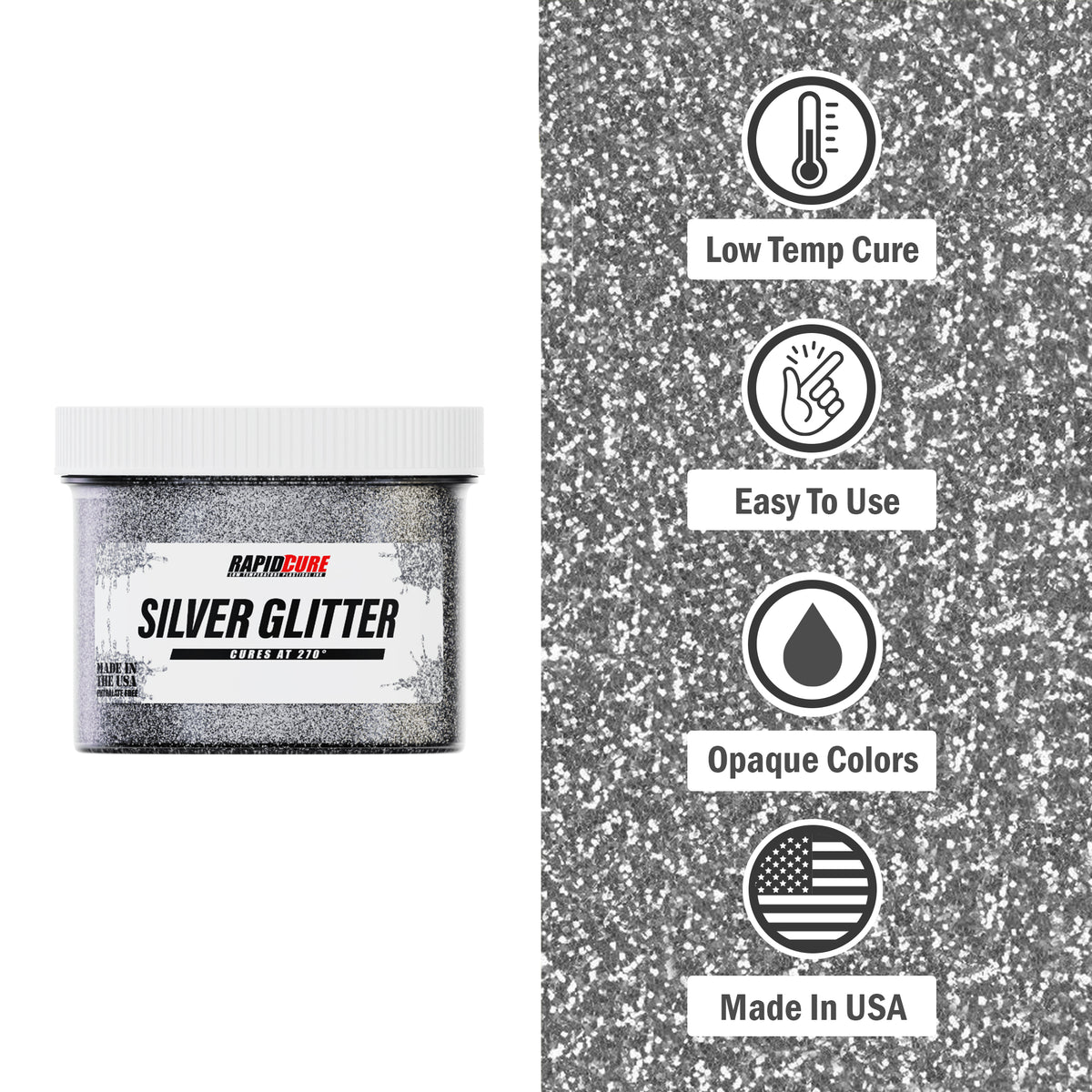 Rapid Cure Silver Glitter Screen Printing Plastisol Ink - ScreenPrintDirect