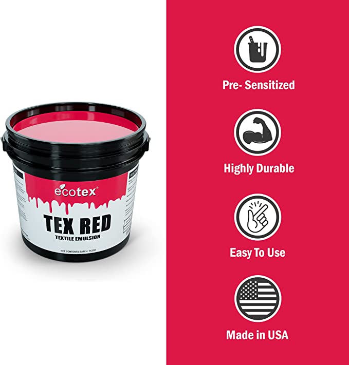 ecotex emulsion tex red, benefits screen printing supplies, screen print direct