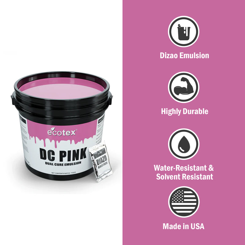dc pink water resistant emulsion, ecotex emulsion for screen printing, two part, diazo